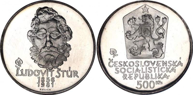 Czechoslovakia 500 Korun 1981 Ľudovít Štúr Proof
KM# 105; 125th Anniversary of ...