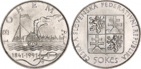 Czechoslovakia 50 Korun 1991
KM# 145, N# 12648; Silver; First steamship on Vltava river; UNC.