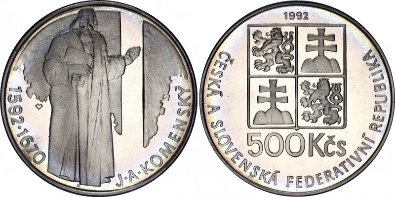 Czechoslovakia 500 Korun 1992 Komensky Proof
KM# 158; 400th Anniversary of Jan ...