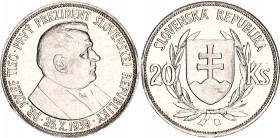 Slovakia 20 Korun 1939
KM# 3, N# 14335; Silver; Jozef Tiso; UNC with minor hairlines.
