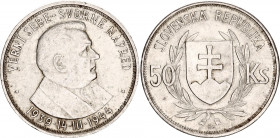 Slovakia 50 Korun 1944
KM# 10, N# 6088; Silver; Fifth Anniversary of the Slovak Republic 1944; AUNC/UNC with minor hairlines.