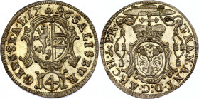 Austria Salzburg 4 Kreuzer 1726
KM# 315; N# 41980; Silver; Franz Anton von Harrach; UNC, mint luster.