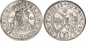 Austria Tyrol 3 Kreuzer 1661
KM# 852, N# 46985; Silver; Ferdinand Karl; VF/XF.