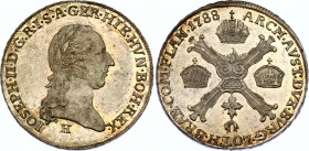 Austrian Netherlands 1/4 Kronentaler 1788 H
KM# 38; N# 26307; Silver; Joseph II; UNC with hairlines & mint luster.