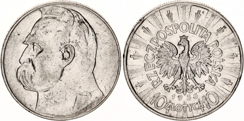 Poland 10 Zlotych 1935
Y# 29, N# 6631; Silver; Józef Piłsudski; VF/XF.