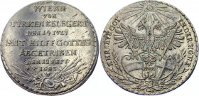 Austria Silver Medal On the Second Turkish Siege of Vienna 1683
Hirsch# 20; Silver 5.01 g., 28 mm.; Obv: EHR SEYE GOT - IN DER HÖHE Crowned double-he...