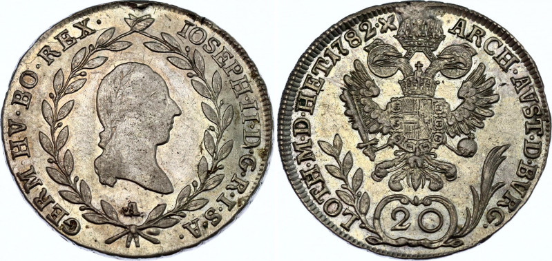 Austria 20 Kreuzer 1782 A
KM# 2069; RDR, Haus Habsburg, Joseph II; Silver, AUNC...