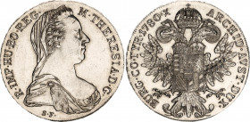 Austria 1 Taler 1780 X Restrike
KM# T1; Silver, Prooflike; Maria Theresia; UNC with hairlines.