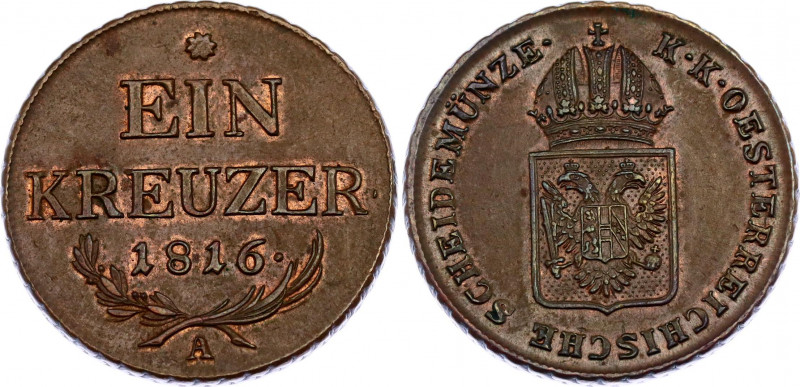 Austria 1 Kreuzer 1816 A
KM# 2113; N# 3169; Franz I; UNC, mint luster remains.