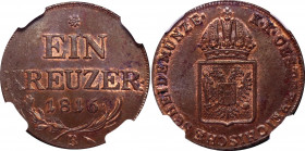 Austria 1 Kreuzer 1816 B NGC MS 63 BN
KM# 2113, N# 3169; Copper; Franz I; With mint luster.