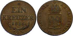 Austria 1 Kreuzer 1816 G
KM# 2113; Copper; Franz I; Mint: Baia Mare; XF+.
