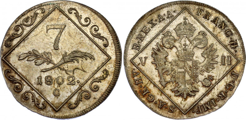 Austria 7 Kreuzer 1802 C
KM# 2129; N# 18836; Silver; Francis II; XF.