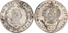 Austria 20 Kreuzer 1804 E
KM# 2139, N# 22610; Silver; Francis II; XF, with Scratches Both Sides.