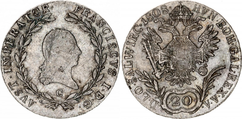 Austria 20 Kreuzer 1808 C
KM# 2141, N# 18835; Silver; Francis I of Austria; XF.