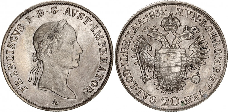 Austria 20 Kreuzer 1831 A
KM# 2147; Schön# 76; N# 14712; Silver; Franz I; Mint:...