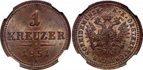 Austria 1 Kreuzer 1851 A NGC MS 65 BN
KM# 2185, N# 4847; Copper; Franz Joseph I.