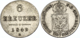 Austria 6 Kreuzer 1849 A
KM# 2200; Silver; Franz Joseph I; XF+.