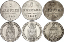 Austria 3 x 6 Kreuzer 1849 A & C
KM# 2200, N# 13821; Silver; Franz Joseph I; VF/XF.