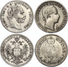 Austria 2 x 10 Kreuzer 1859 - 1871
KM# 2204, 2206; Silver; Franz Joseph I; VF/XF.