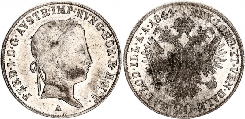 Austria 20 Kreuzer 1841 A
KM# 2208; N# 18459; Silver; Ferdinand I; Mint: Vienna...