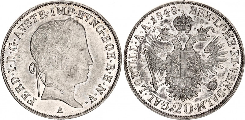 Austria 20 Kreuzer 1848 A
KM# 2208; N# 18459; Silver; Ferdinand I; Mint: Vienna...