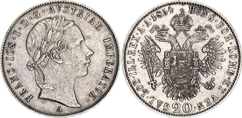 Austria 20 Kreuzer 1854 A
KM# 2211; N# 7094; Silver; Franz Joseph I; Mint: Vien...