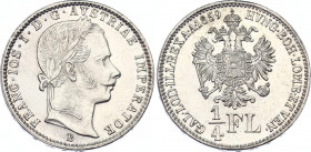 Austria 1/4 Florin 1859 B
KM# 2214, N# 13806; Silver; Franz Joseph I; UNC with minor hairlines.