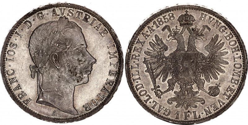 Austria 1 Florin 1858 A
KM# 2219; N# 7004; Silver; Franz Joseph I; Mint: Vienna...