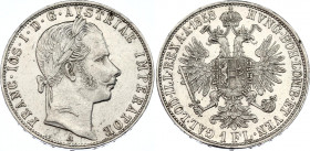Austria 1 Florin 1858 A
KM# 2219; Silver; Franz Joseph I; AUNC with minor scratches.