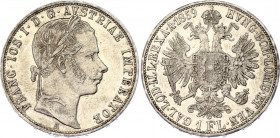 Austria 1 Florin 1859 A
KM# 2219, N# 7004; Silver; Franz Joseph I; VF/XF.