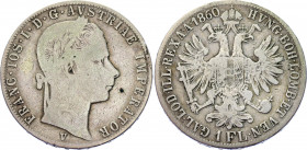 Austria 1 Florin 1860 V R2
KM# 2219, Valovic R2; Franz Joseph I; Silver, F.
