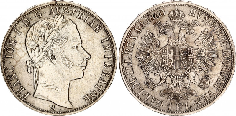 Austria 1 Florin 1860 A
KM# 2219; N# 7004; Silver; Franz Joseph I; Mint: Vienna...