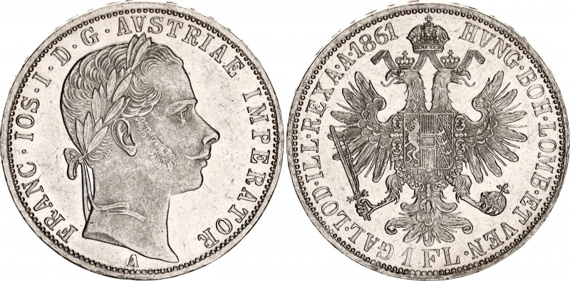 Austria 1 Florin 1861 A
KM# 2219; N# 7004; Silver; Franz Joseph I; Mint: Vienna...