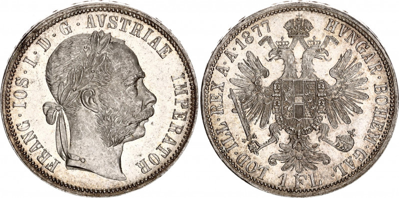 Austria 1 Florin 1877
KM# 2222; Schön# 149; N# 4726; Silver; Franz Joseph I; Mi...