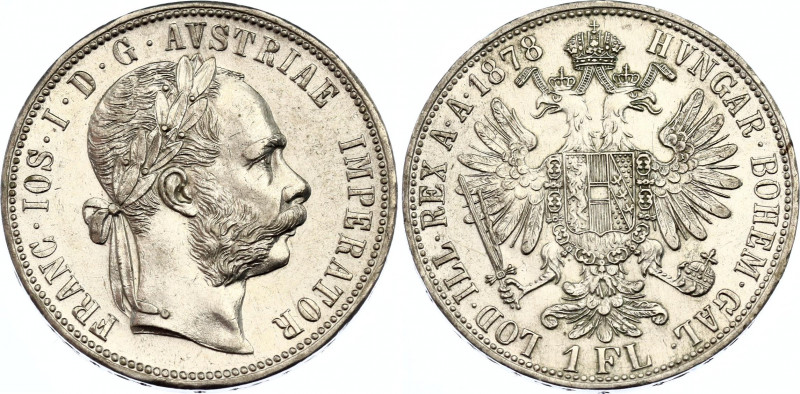 Austria 1 Florin 1878
KM# 2222; Schön# 149; N# 4726; Silver; Franz Joseph I; Mi...