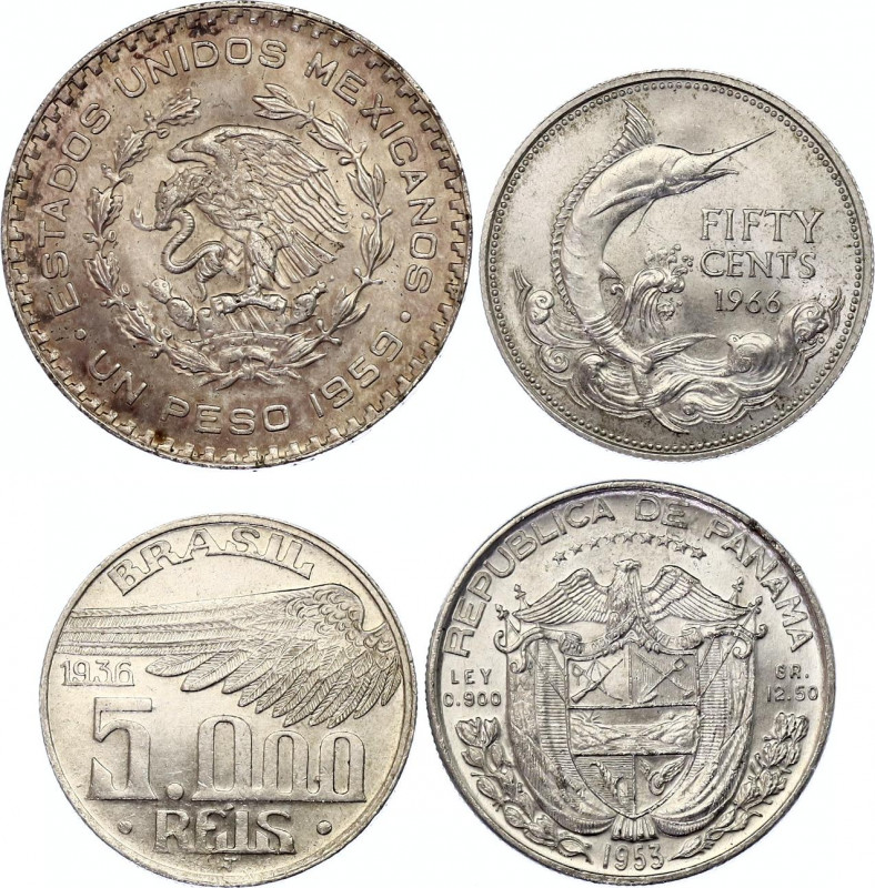 America Lot of 4 Silver Coins 1936 - 1966
Silver; Various Countries, Dates & De...