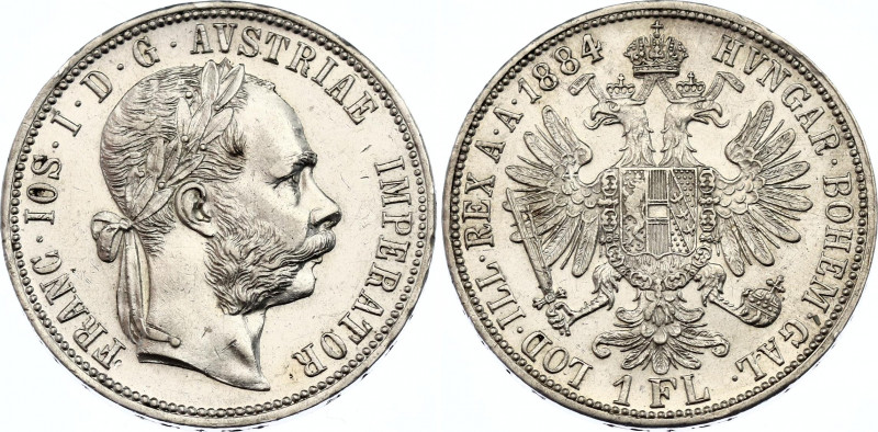 Austria 1 Florin 1884
KM# 2222; Schön# 149; N# 4726; Silver; Franz Joseph I; Mi...