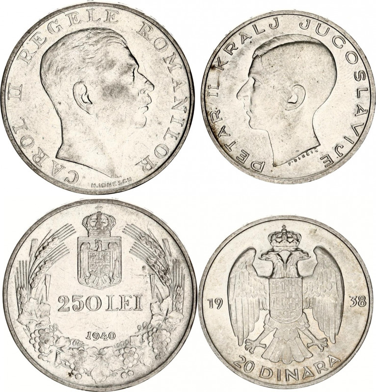 Europe 20 Dinara - 250 Lei 1938 - 1940
Silver; UNC with Hairlines.