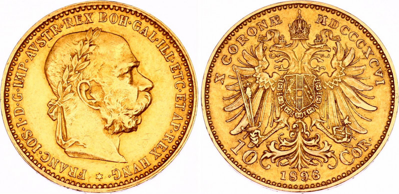 Austria 10 Corona 1896
KM# 2805; N# 33244; Gold (.900) 3.38 g., 19 mm.; Franz J...