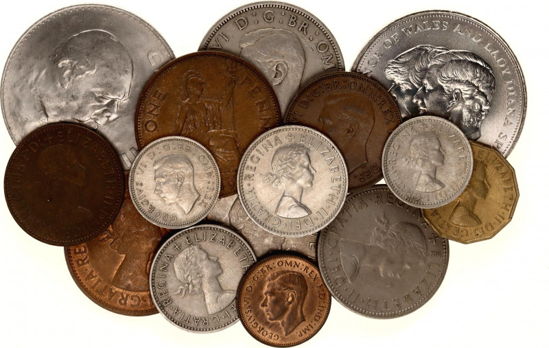 Great Britain Lot of 15 Coins 1939 - 1981
Bronze; Copper-Nickel; XF-AUNC.