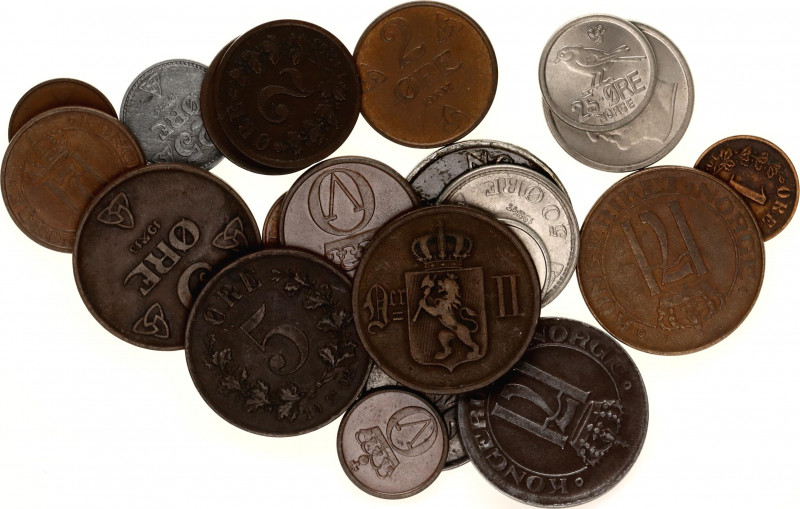 Norway Lot of 24 Coins 1877 - 1964
Bronze; Iron; Copper-Nickel; VF-AUNC.