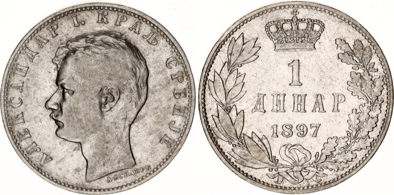 Serbia 1 Dinar 1897
KM# 21, N# 15749; Silver; Alexander I; VF/XF.