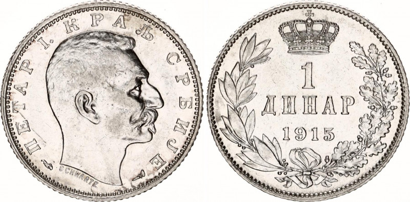 Serbia 1 Dinar 1915
KM# 25.3, N# 19683; Coin alignment; with designer's name; S...