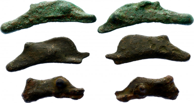 Ancient Greece 3 x Olbia Primitive Dolphin Shaped Money 600 - 400 BC
BMC# 367 ,...