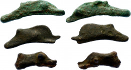 Ancient Greece 3 x Olbia Primitive Dolphin Shaped Money 600 - 400 BC
BMC# 367 , N# 149827; Copper; VF.
