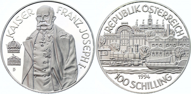 Austria 100 Schilling 1994
KM# 3019; N# 33011; Silver., Proof; Kaiser Franz Jos...