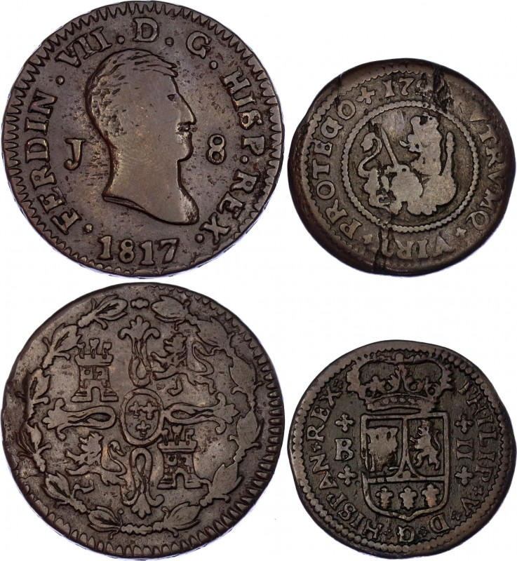 Spain 2 - 8 Maravedis 1720 - 1817 J
KM# 302, 461; Felipe V & Fernando VII; VF.