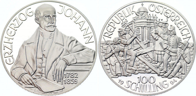 Austria 100 Schilling 1994
KM# 3020; N# 82662; Silver., Proof; Erzherzog Johann...