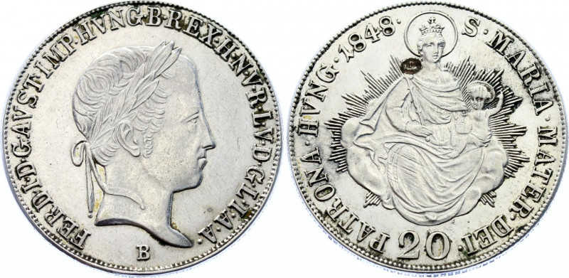 Hungary 20 Krajczar 1848 B
KM# 422; Silver; Ferdinand I.