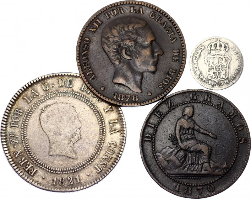 Spain Nice Lot of 3 Coins & Medal 1789 -1878
With Silver; Various Dates, Denomi...